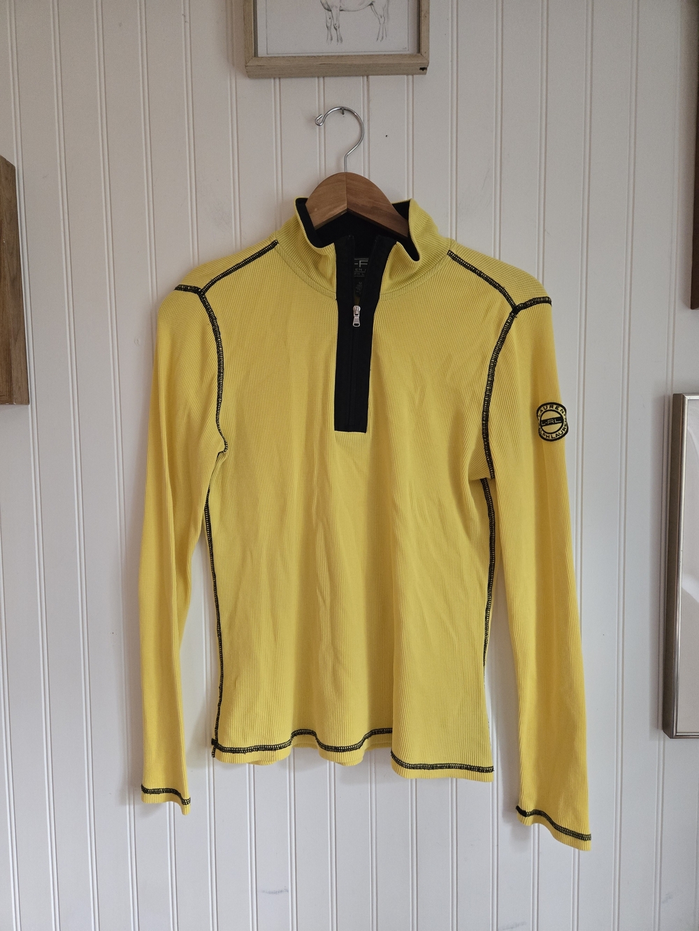 Ralph Lauren Vintage 90's Yellow Thermal Quarter-Zip Pullover with Black Trim